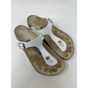 Birkenstock Gizeh White Leather T-Strap Slip On Sandal‎ Women's Sz 39 W-8 -M-6